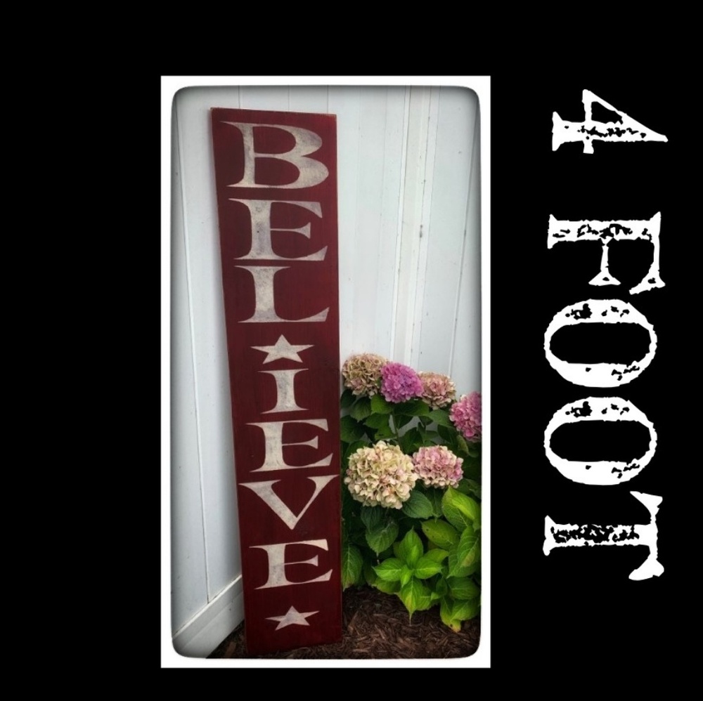 4 Foot Believe Wooden Porch Sign Decor